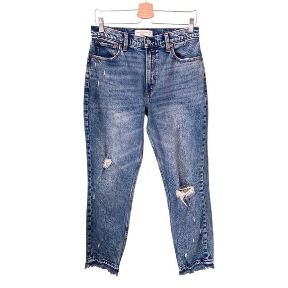 Abercrombie & Fitch The Mom High Rise Distressed Jeans in Size 8R | W29 - Picture 1 of 9